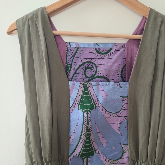 Olive and Purple Patterned Dress. Made In Montreal - Picture 3 of 8